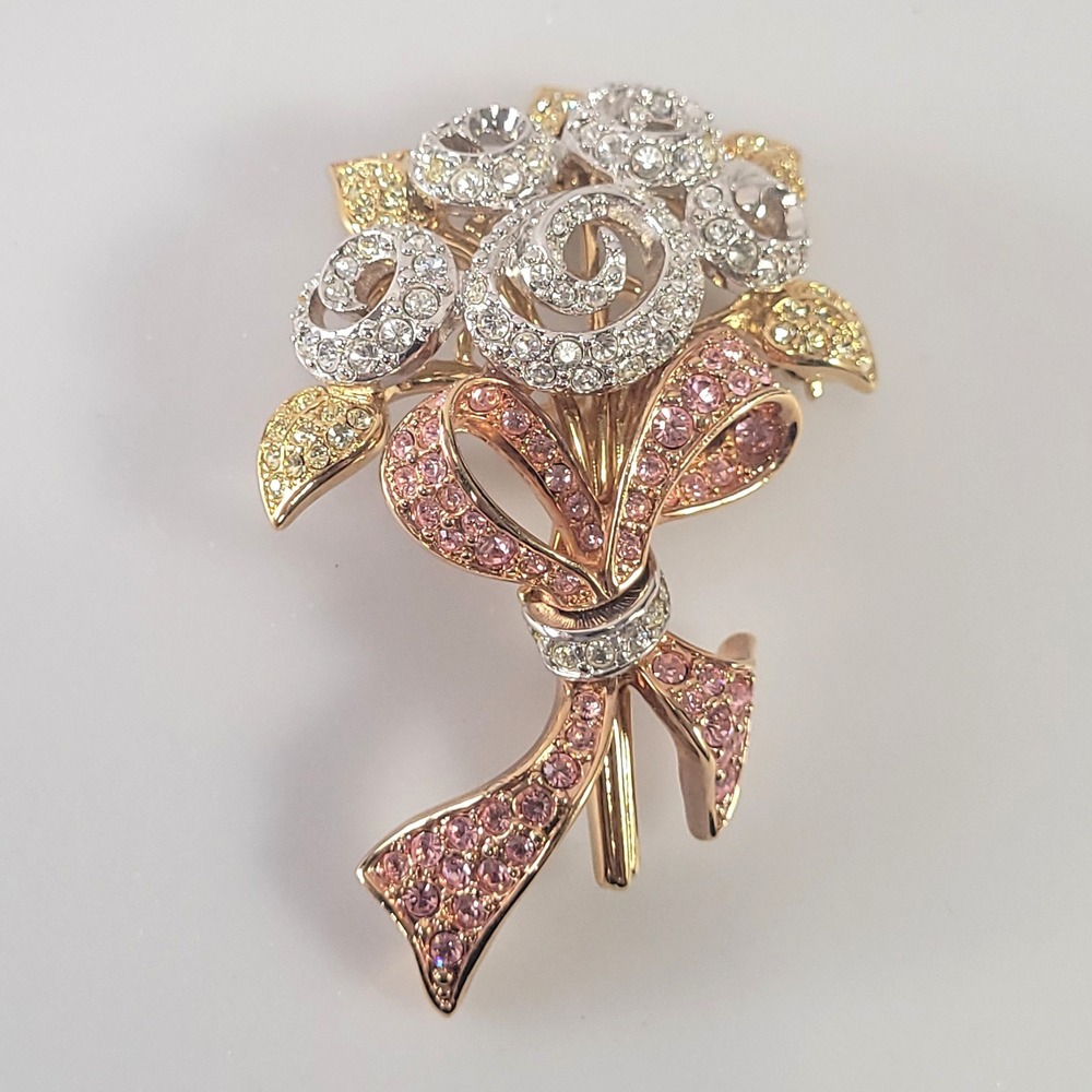 Swarovski 1998 Compassion Flower Bouquet Brooch Tri-Color Crystal Pin 98 JP